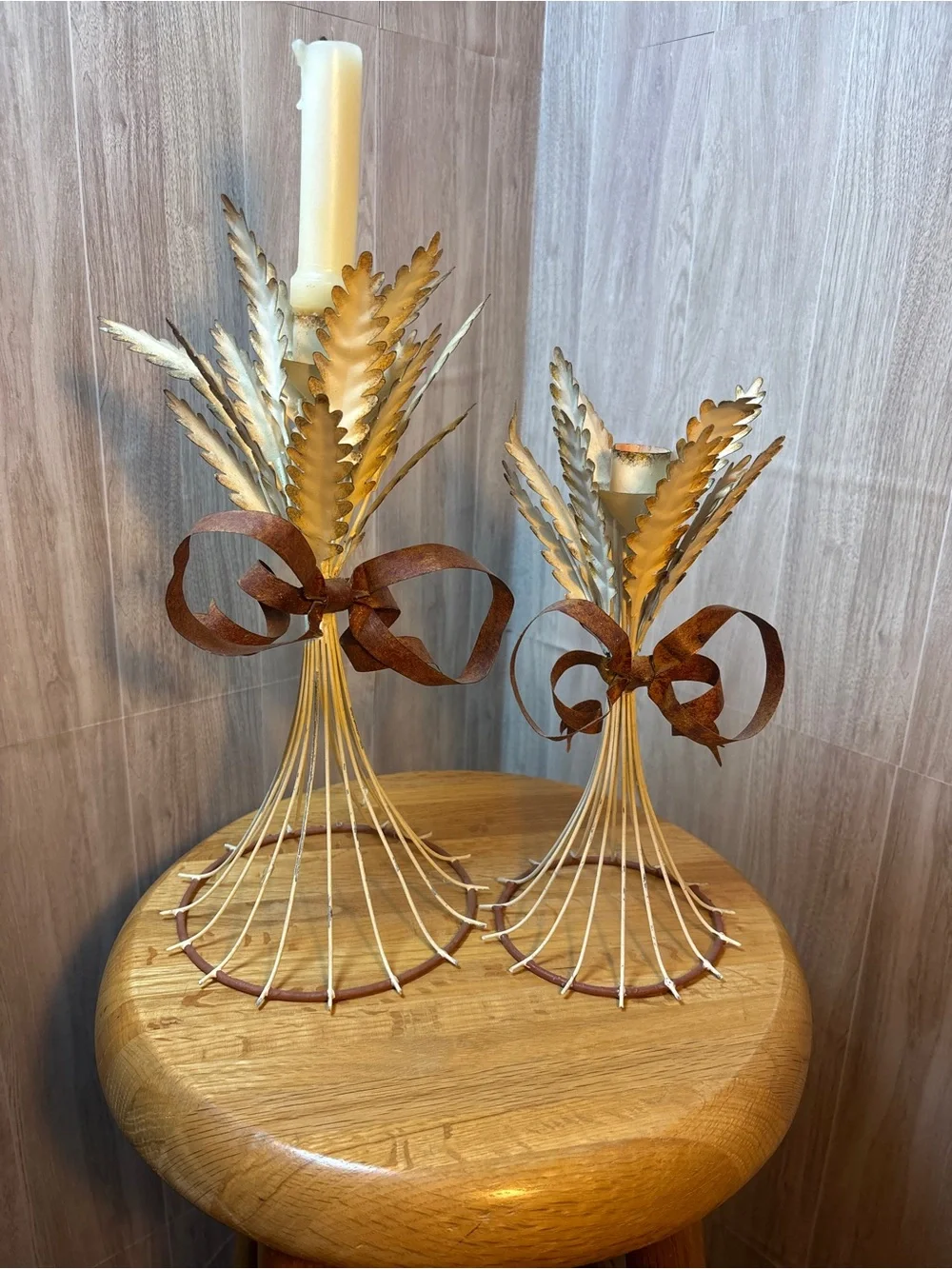 Vintage Tole Style Metal Wheat Sheaf Candle Holders Set of 2 Philippines